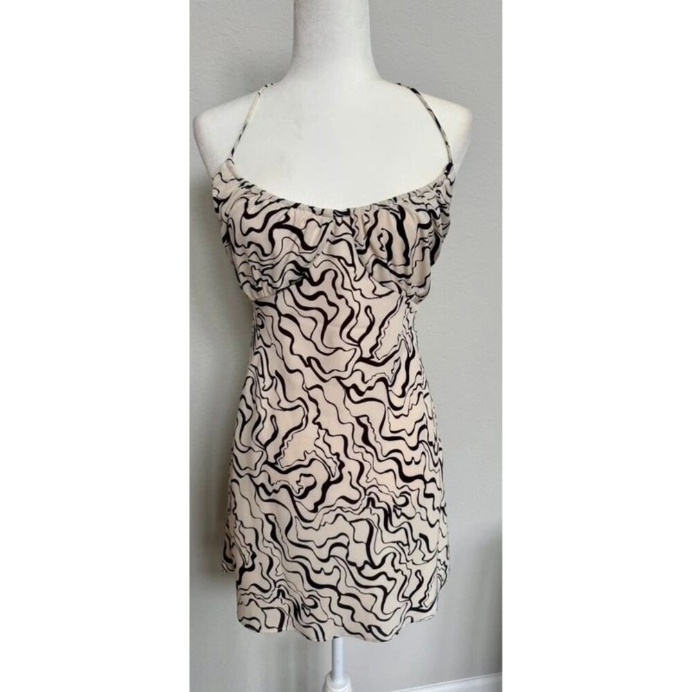 Abercrombie & Fitch Abstract Swirl Halter Mini Dress Cream Black XSP Petite